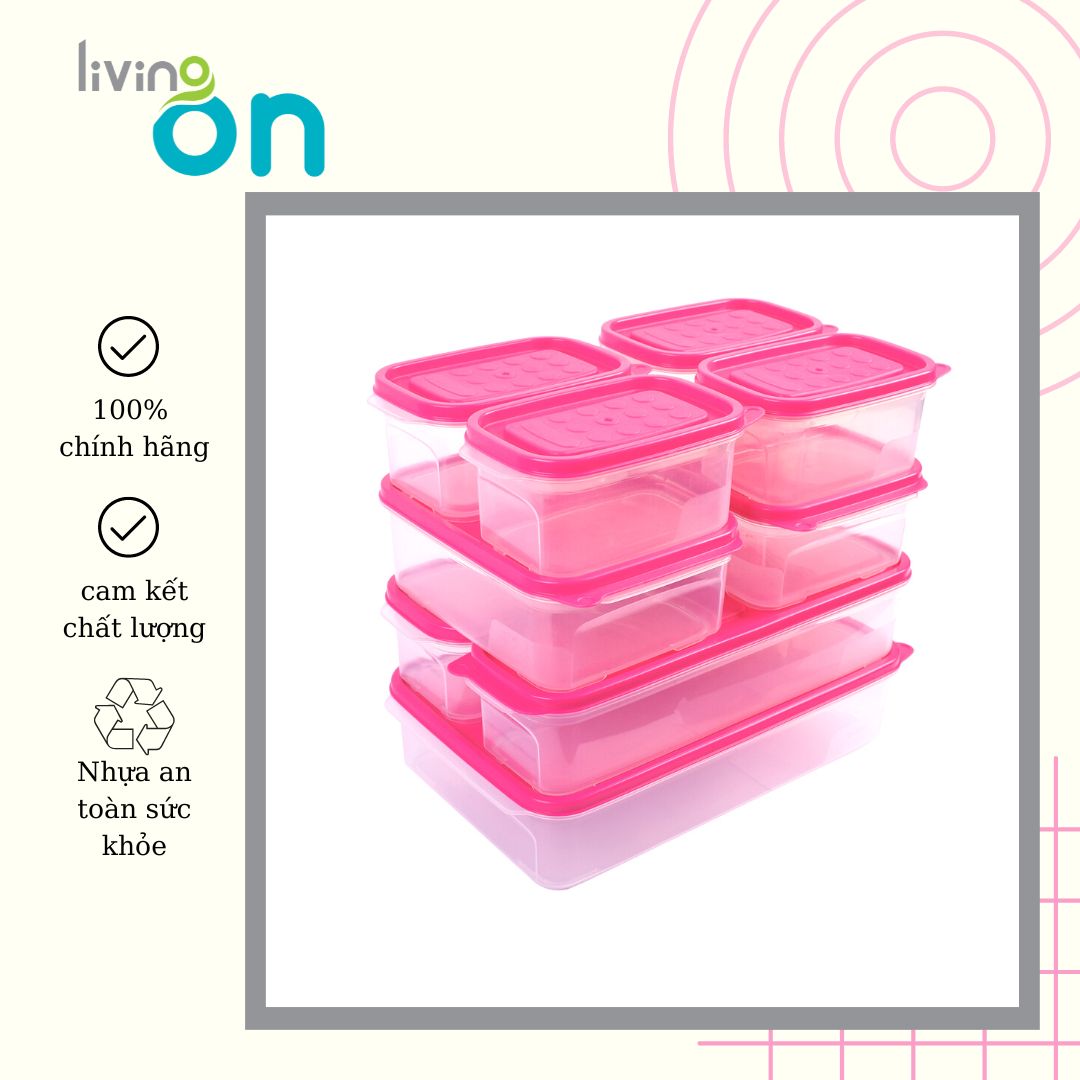 Bộ hộp cơm trưa màu hồng gồm 9 món giá cực rẽ- Lunch box set 7