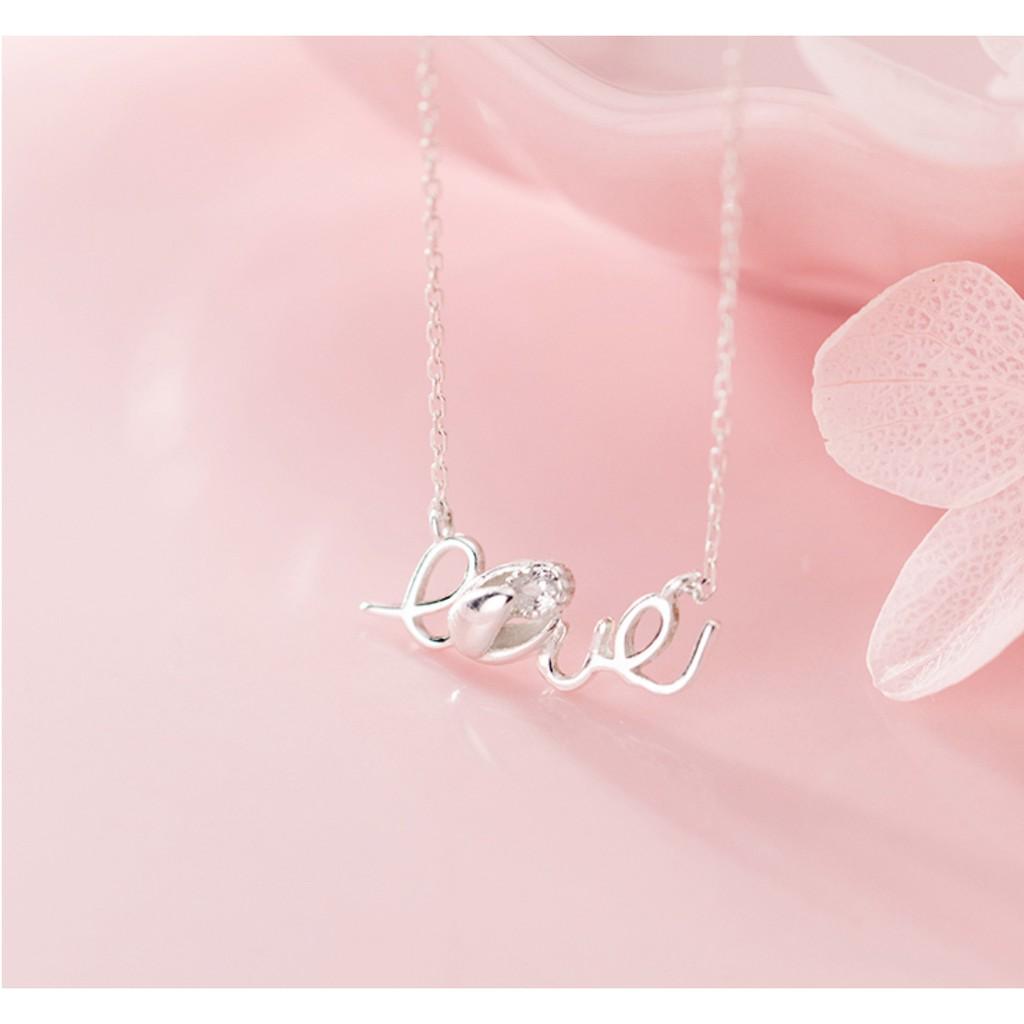 Dây chuyền bạc moonsilver, vòng cổ bạc nữ chữ Love nụ hoa xinh xắn độc lạ