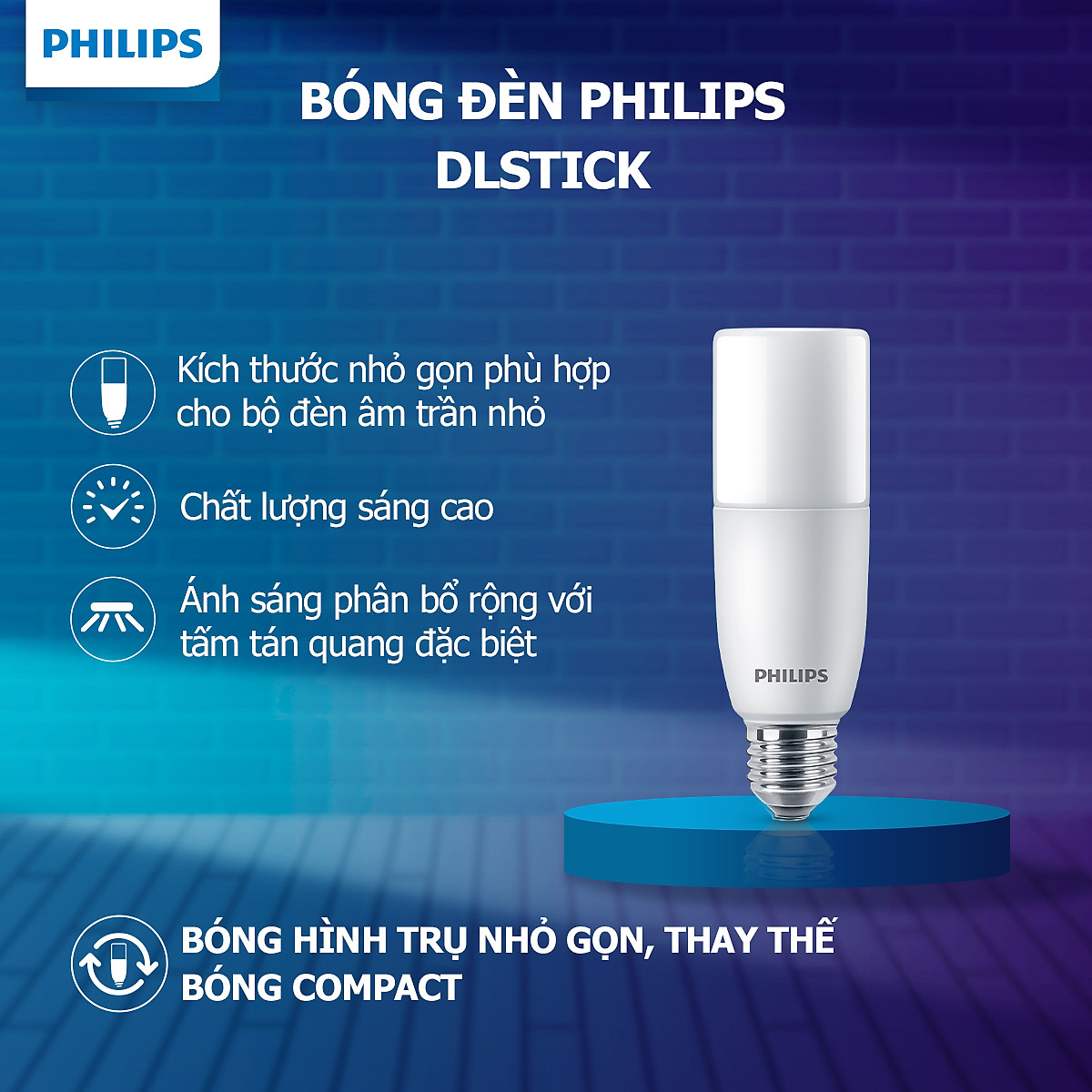 Bóng đèn LED Stick PHILIPS E27 - Kích thước nhỏ gọn, Thay thế hoàn hảo cho bóng đèn Compact - Hàng Chính Hãng