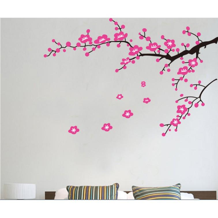 Decal trang trí tường nhánh cây Hoa Mai hồng đào
