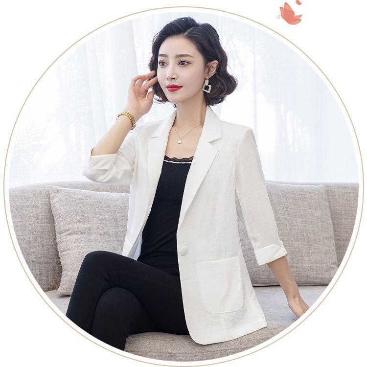 Áo vest blazer nữ Linen demi tay lỡ trẻ trung, thời trang hè thu 2021