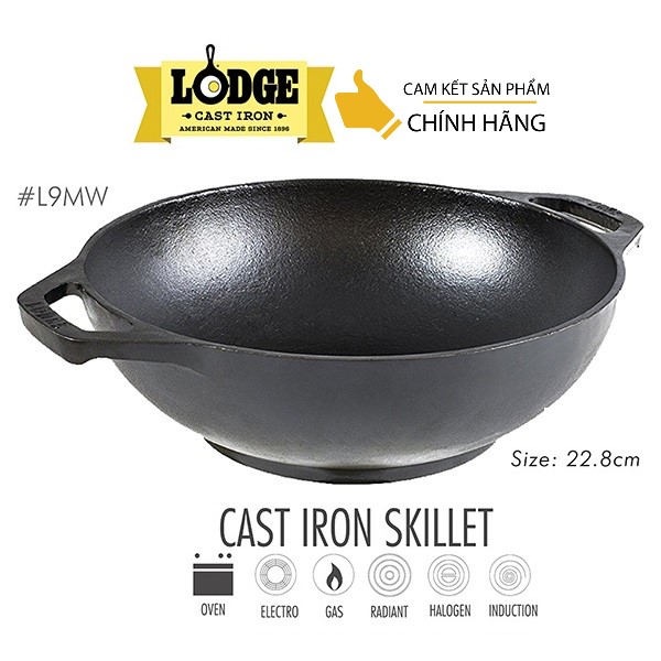 [Chính hãng LOGDE - MỸ] Chảo gang xào cỡ nhỏ Lodge hai tay cầm 23 cm - L9MW. Dùng chiên, xào, áp chảo, chiên cơm, nướng.