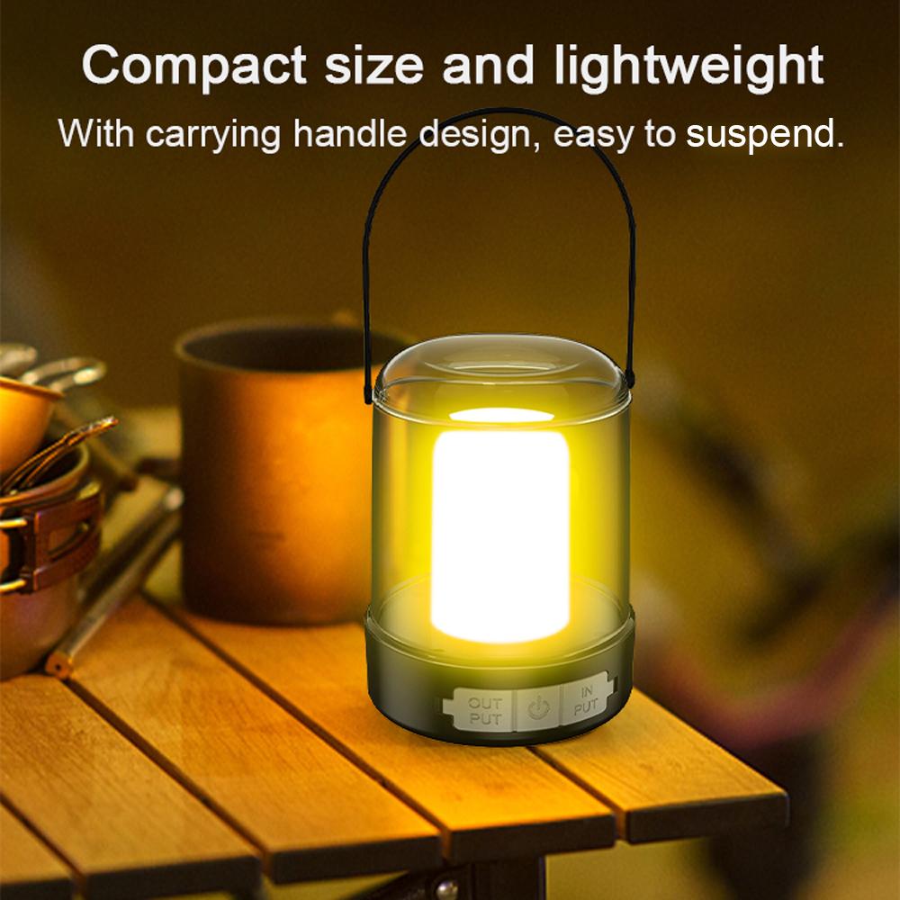 LED Camping Light USB Rechargeable Campsite Lantern Portable Tent Lamp Waterproof Power Bank with 3 Light Modes Stepless Dimming for Camping Hiking Tent Fishing