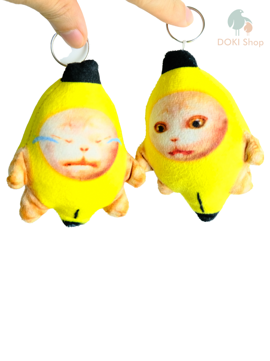 Móc khóa Banana cat, Happy cat nhồi bông có 4 âm thanh