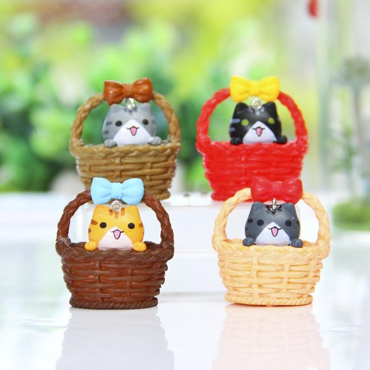 Mèo Trong Giỏ Làm Tiểu Cảnh, trang trí terrarium, bánh gato, DIY, đồ handmade