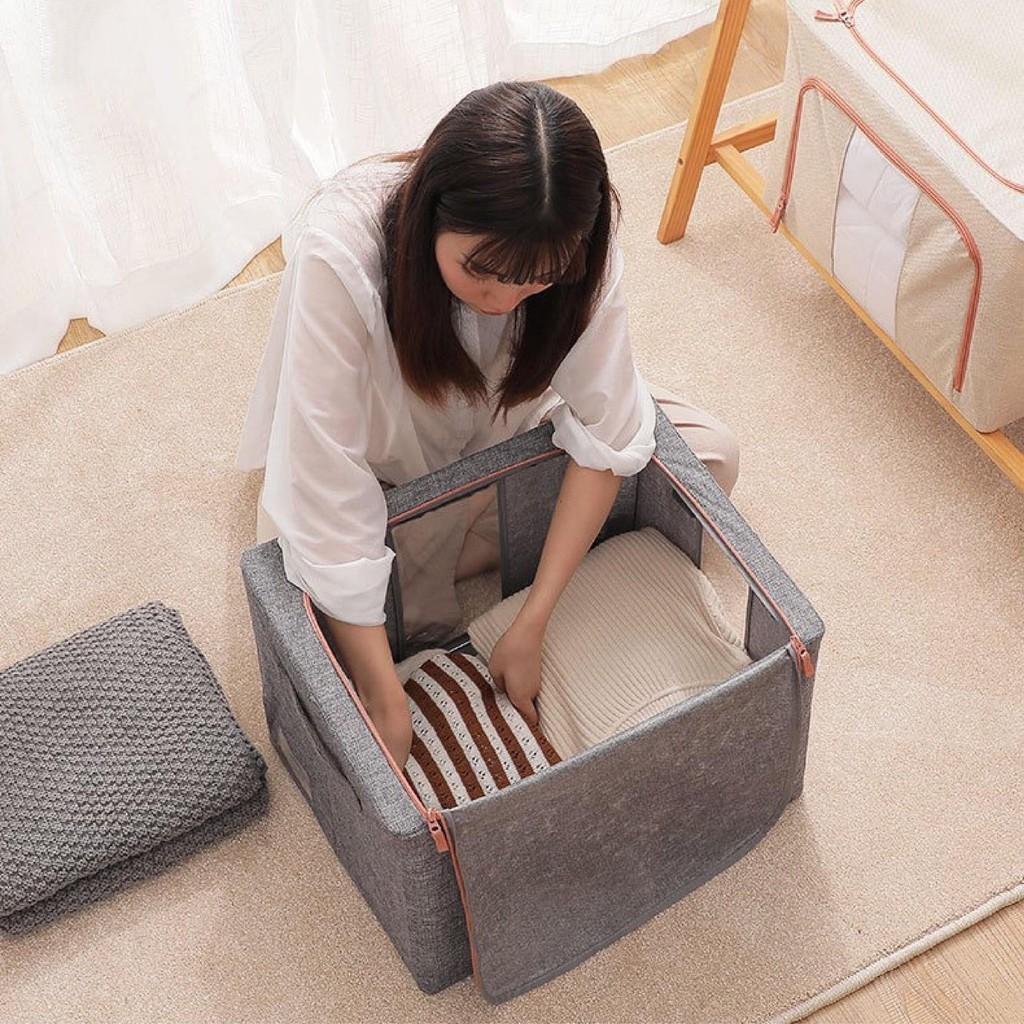 Thùng vải canvas khung inox giúp lưu trữ chăn ga tiện gọn theo phong cách Bắc Âu size lớn nhất