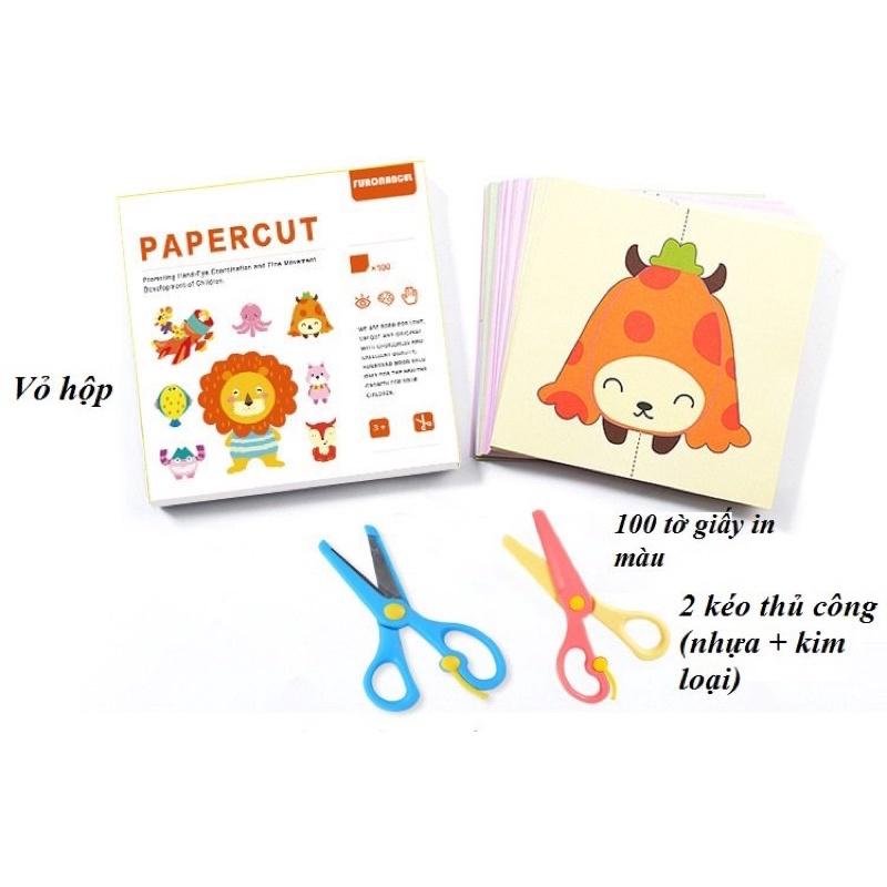 Bộ cắt giấy Paper cut 100 tờ nhiều chủ đề tặng kèm 2 kéo