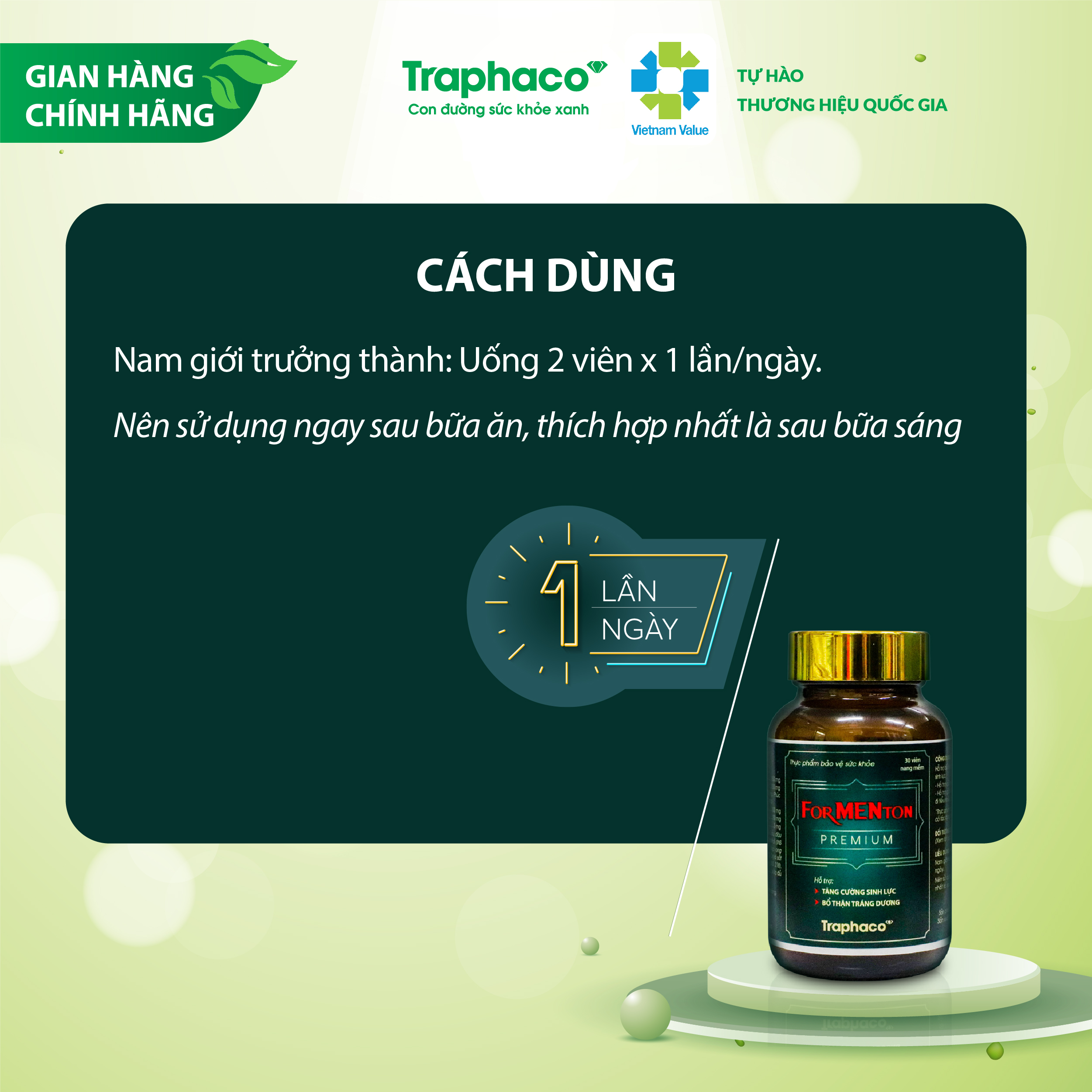 Tăng Sinh Lý Nam FORMENTON PREMIUM Traphaco Tăng Ham Muốn, Bổ Thận Tráng Dương Kéo Dài Thời Gian Quan Hệ - 1 Lọ 30 Viên