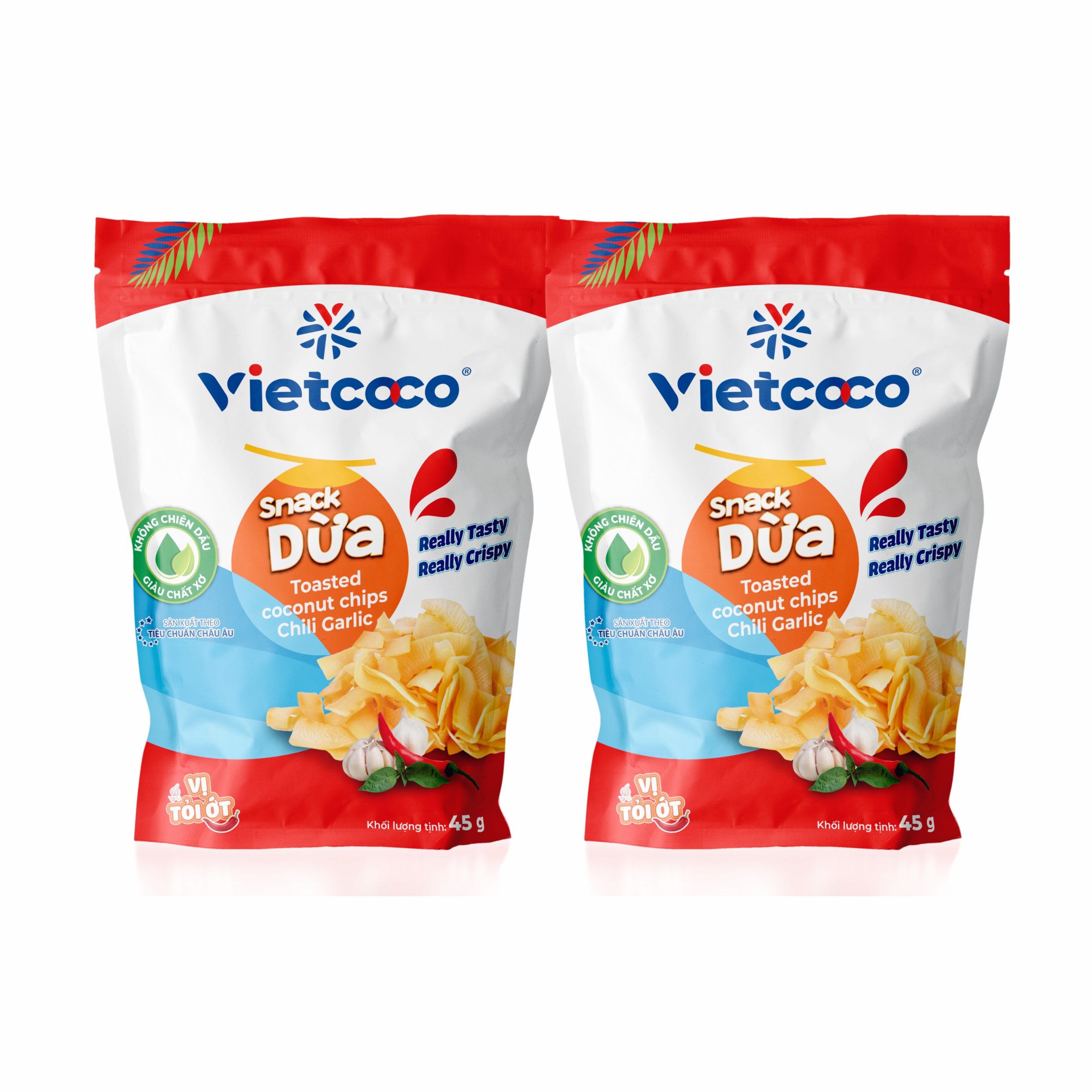 COMBO 2 TÚI SNACK DỪA TỎI ỚT VIETCOCO 45G