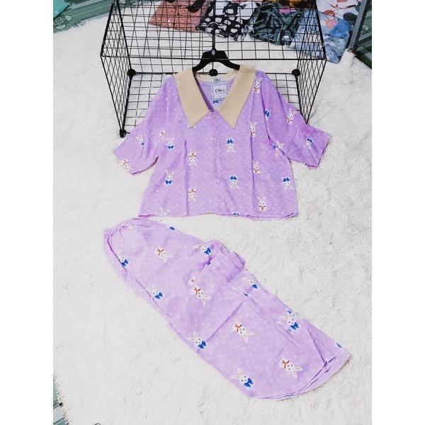 Bộ Pijama Cổ Nhọn Thỏ Trắng xinh xắn size dưới 60kg