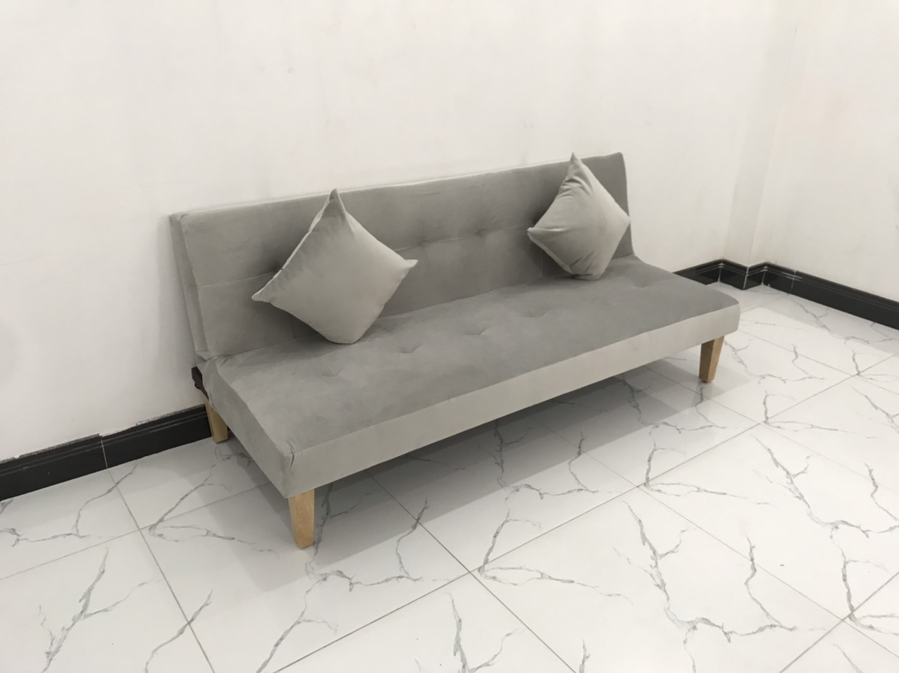 Ghế sofa giường nằm xám vải nhung nhiều kích cỡ