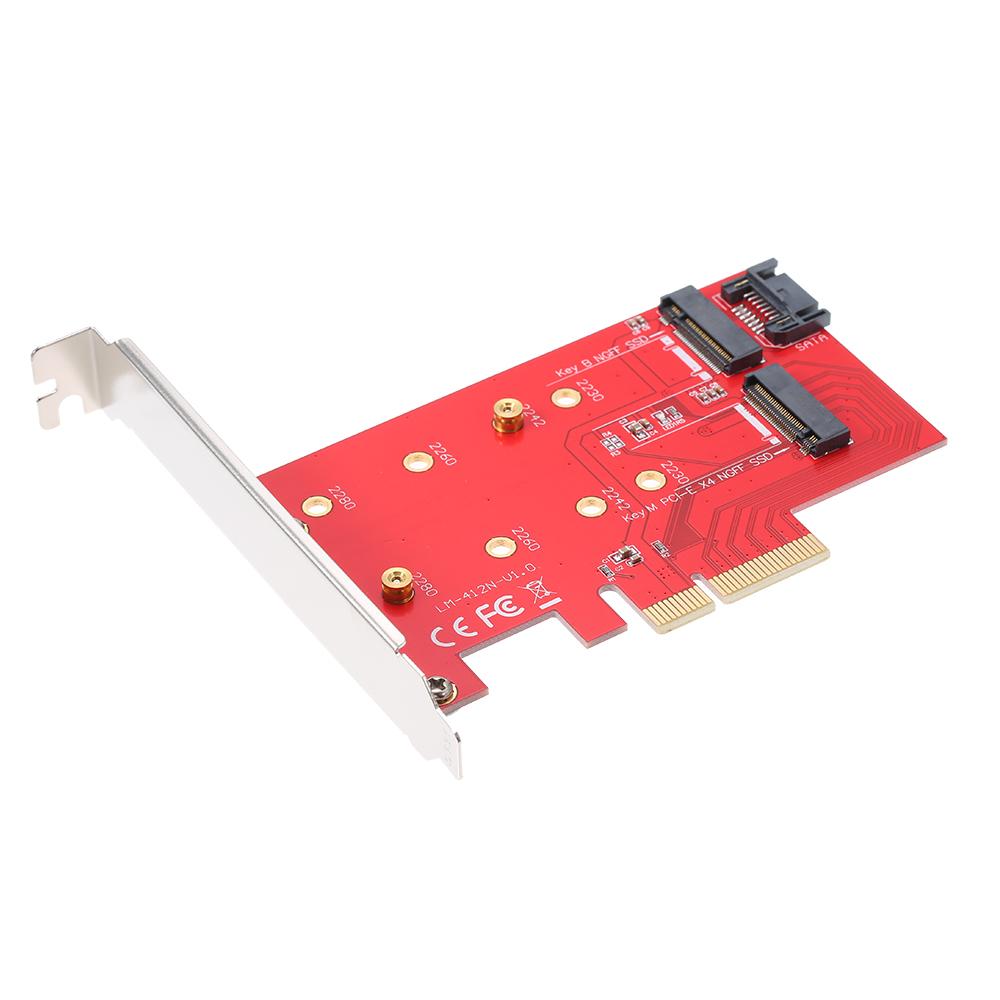 M.2 NVME NGFF SSD and B Key M Key M.2 NGFF SSD to PCI-E Express x4 Adapter Dual Slots