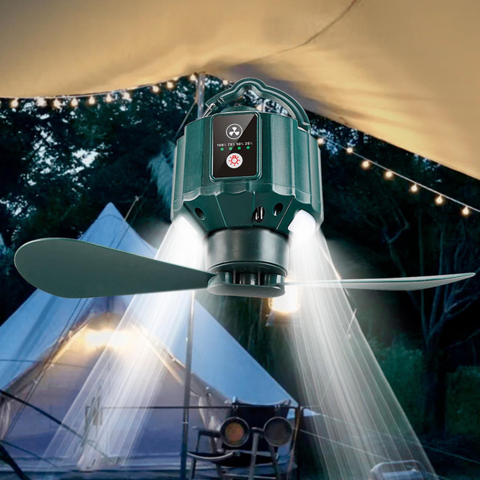 Camping Fan with Hanging Hook Remote Control with LED Lantern Tent Fan Light