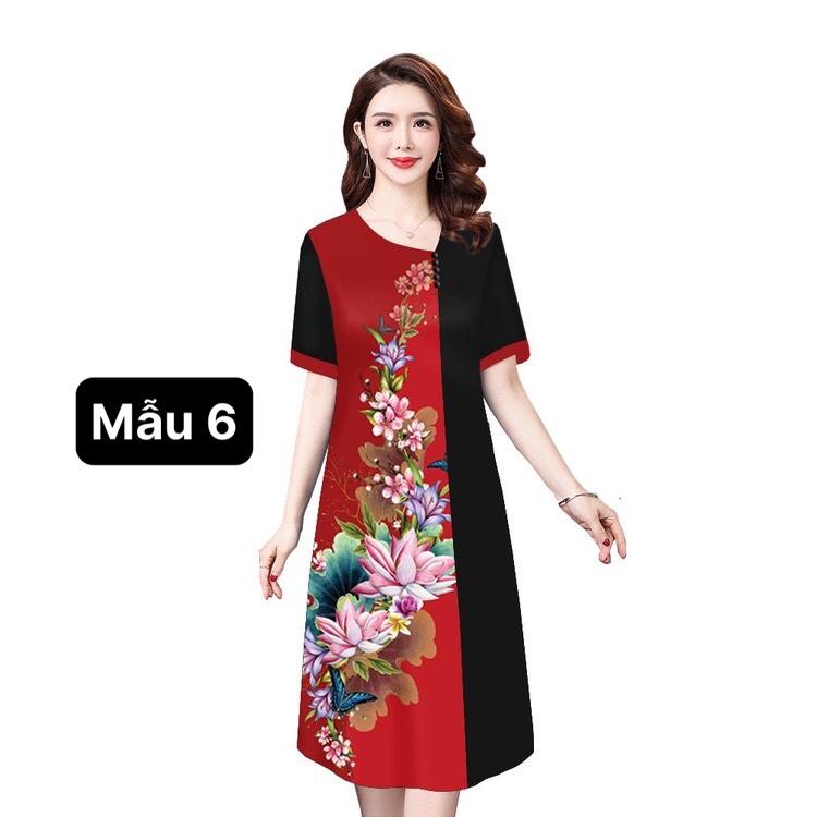 ️Đầm Trung Niên️ Mẫu đầm suông in họa tiết hoa cho mẹ đi tiệc, đầm trung niên U50-60-70 Có size lớn