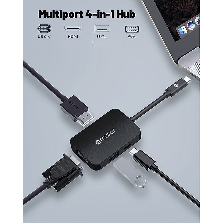 Cổng Chuyển Đổi Mazer USB-C 4-in-1 HUB - Hàng Chính Hãng