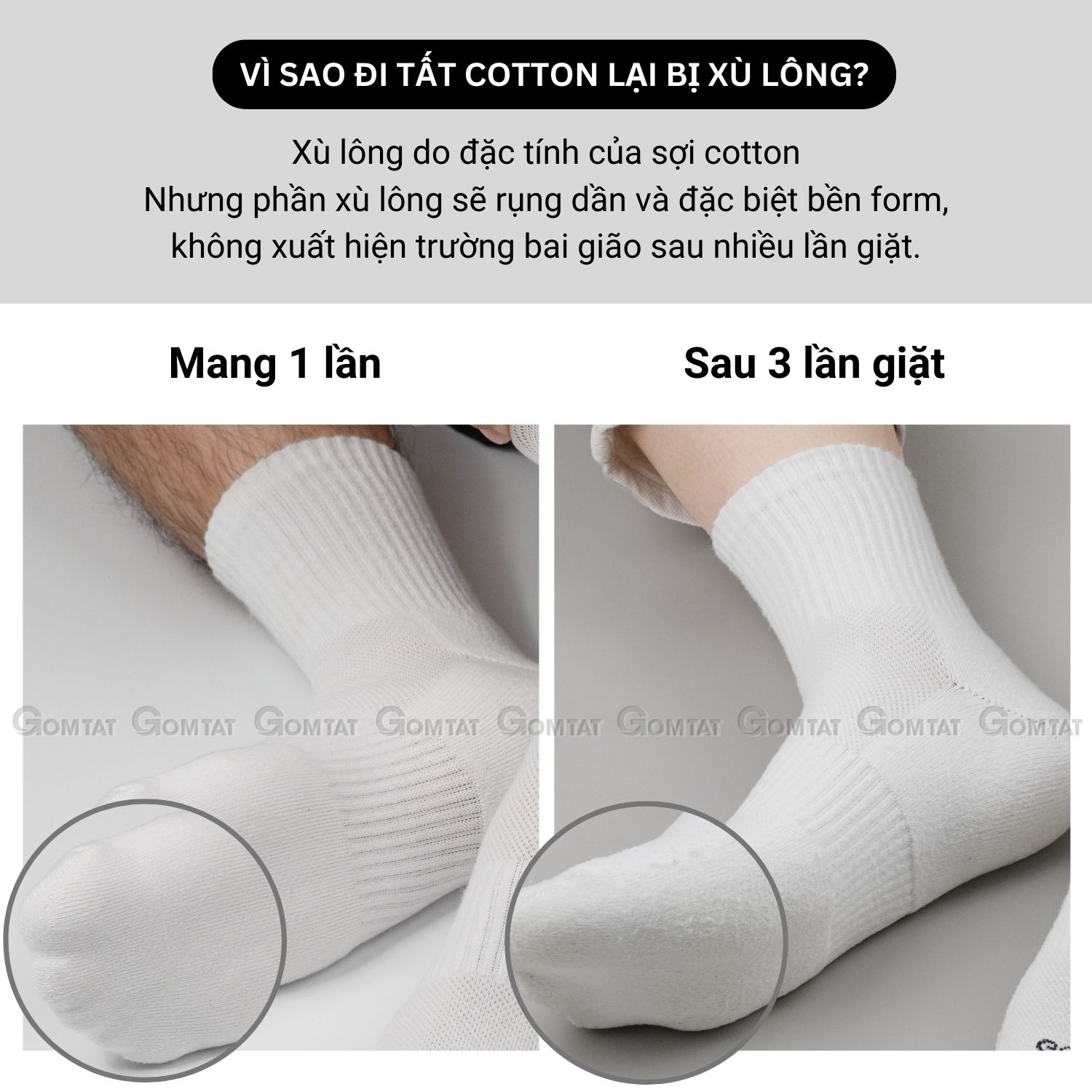 Combo 10 đôi tất nam nữ cao cổ GOMTAT, chất liệu cotton cao cấp, có đệm lót xù êm chân, giữ ấm - NGAN-STA-5009-CAO-CB10