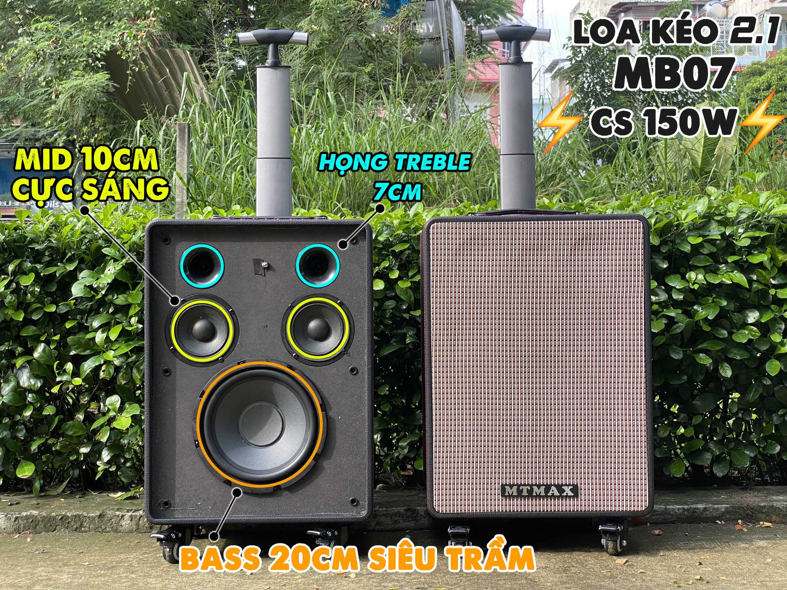 Loa kéo 2.1 cao cấp MTMAX MB07 karaoke - nghe nhạc cực đỉnh kèm 2 mico không dây có đủ hiệu ứng độc lạ tiện lợi xách tay kéo đi du lịch bảo hành 12 tháng hàng chính hãng