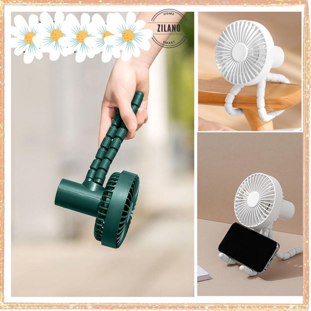 Quạt mini cầm tay tích điện có chân cài với 3 tốc độ gió ZILANO  GXZ-F1010 - Hàng chính hãng