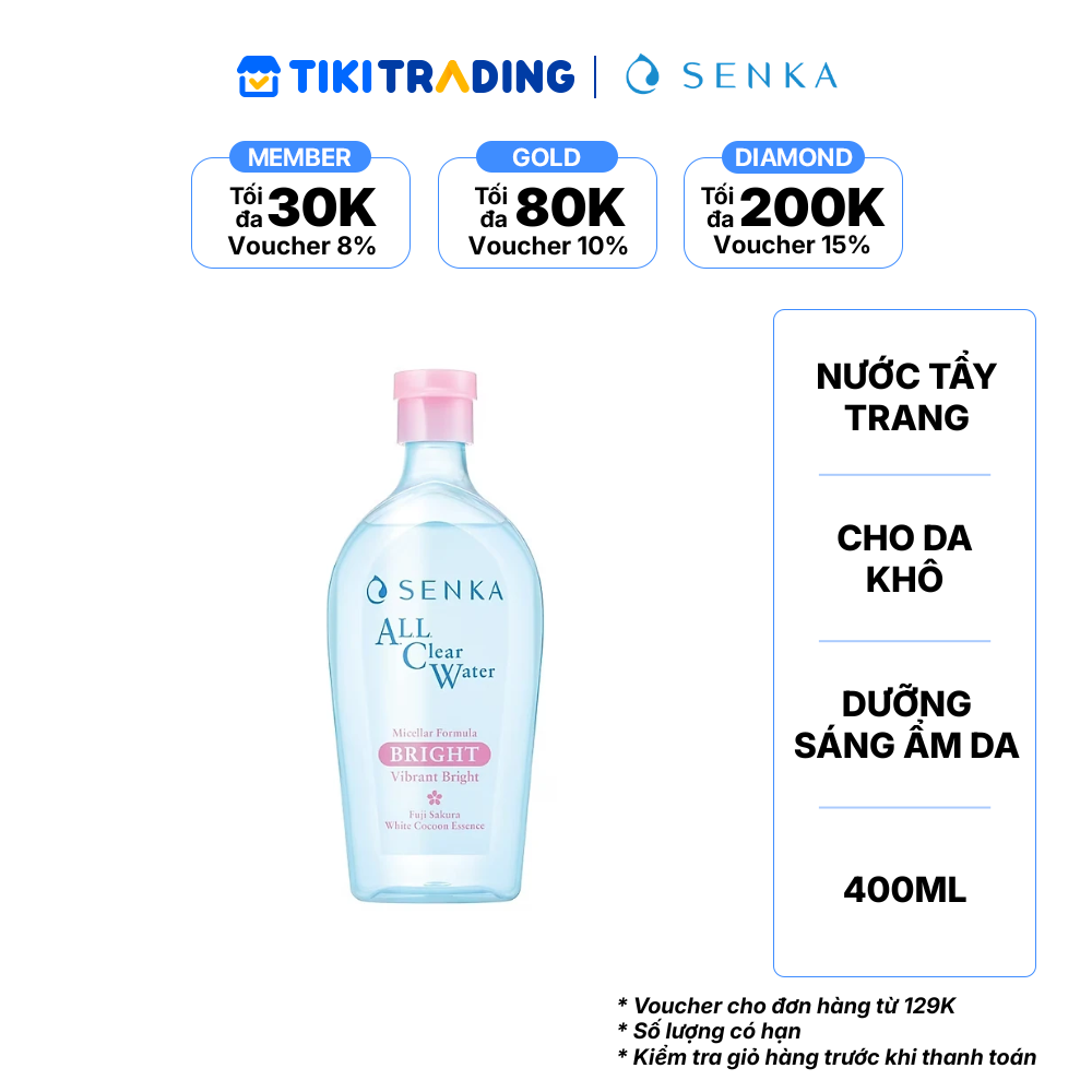 Nước Tẩy Trang Senka Micellar Dưỡng Sáng Cấp Ẩm Senka A.L.L Clear Water Bright N 400ML
