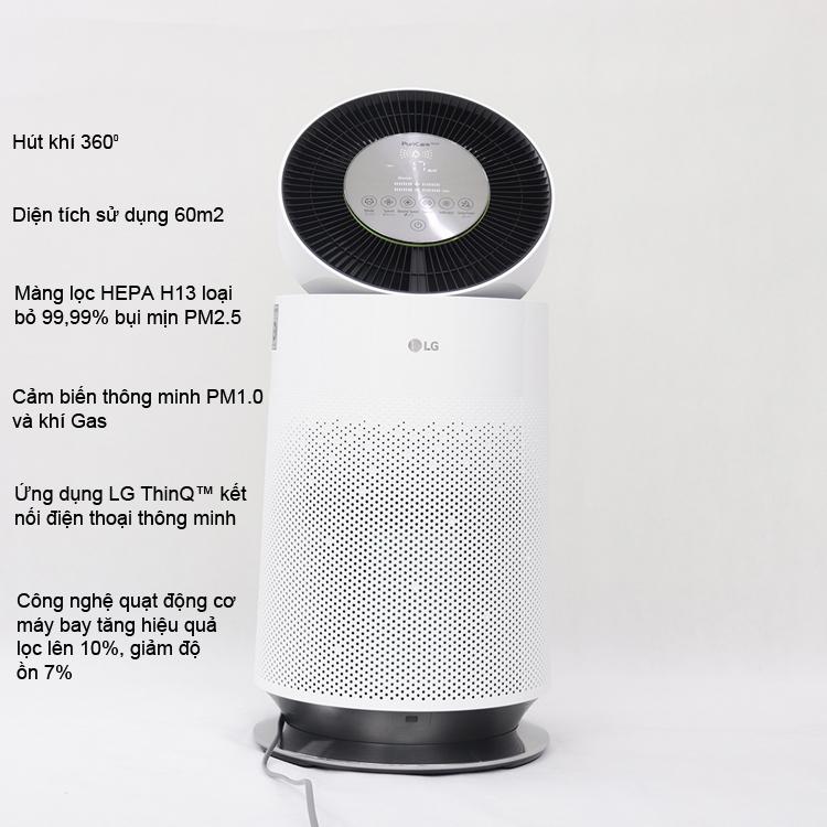 Máy Lọc Không Khí LG Puricare AS193DWFA, Cho Phòng 65m2, Cảm Biến Bụi Siêu Mịn PM 1.0, Nội Địa Hàn, BH 12 Tháng