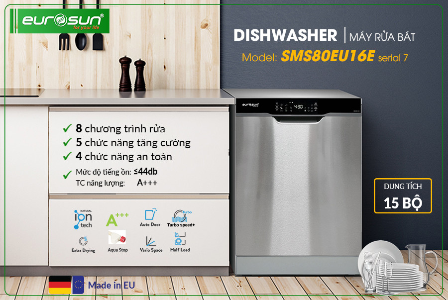 MÁY RỬA BÁT EUROSUN SMS80EU16E - HÀNG CHÍNH HÃNG