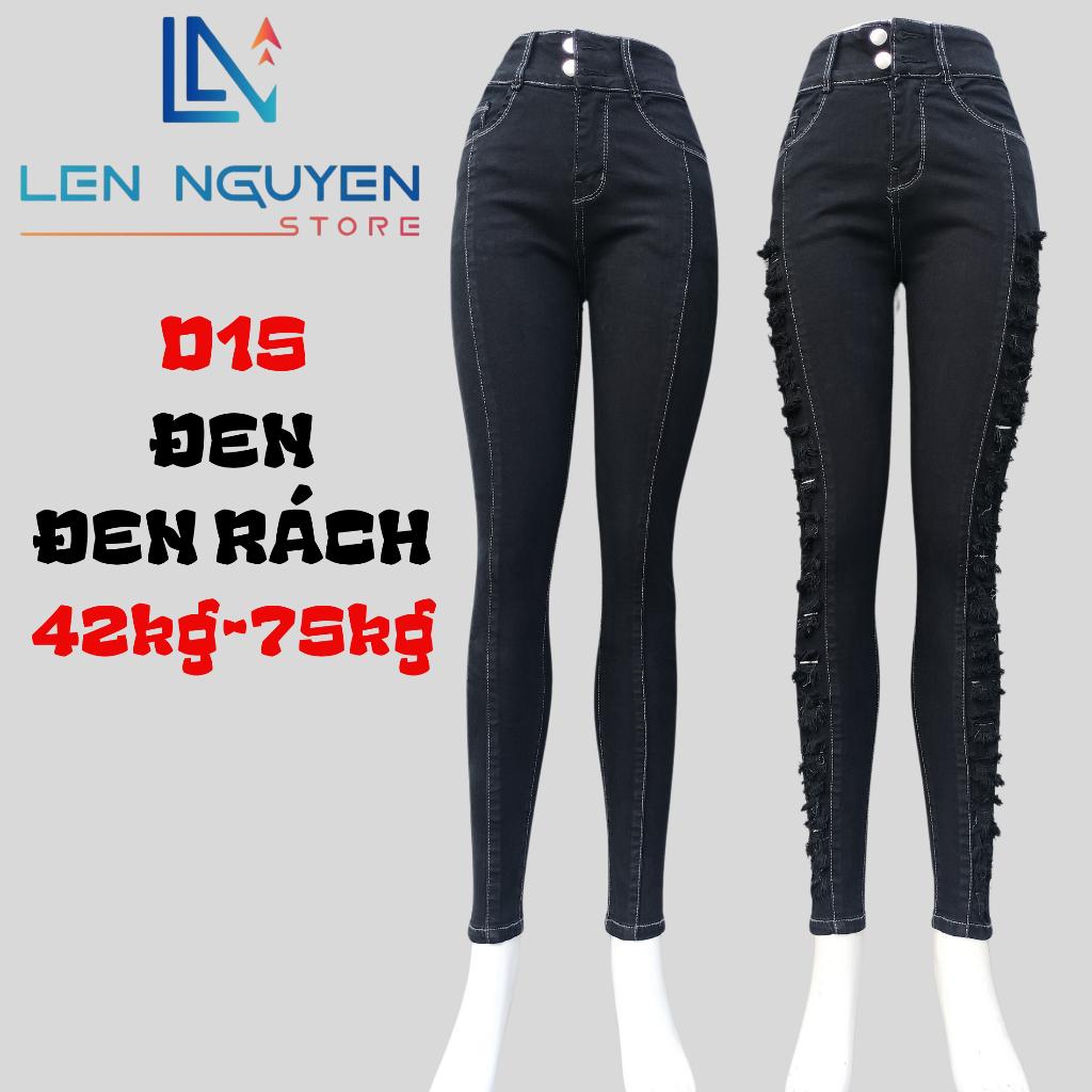 D15_Quần jean nữ, dài, lưng cao, quần bò nữ dáng ôm, quần rin nữ có big size, cho 42kg đến 75kg,LEN NGUYEN STORE - Đen
