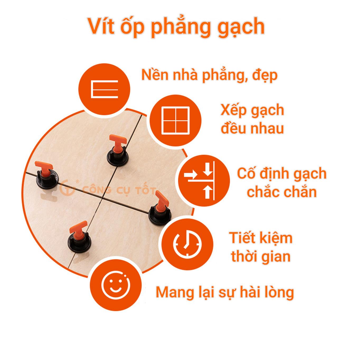 Túi 50 ke vít cân bằng ốp phẳng gạch TẶNG cờ lê móc