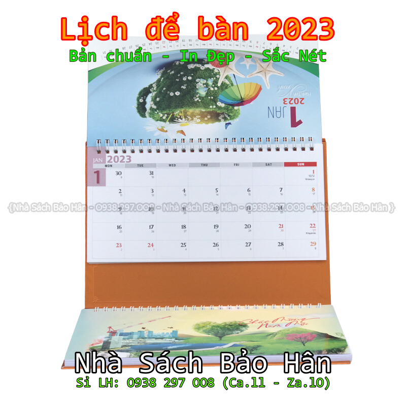 Lịch để bàn 2023 có lịch âm (kiểu chữ M ) có dải note ghi chú ngày, tuần, đủ ngày âm dương (GIAO MẪU HÌNH NGẪU NHIÊN)