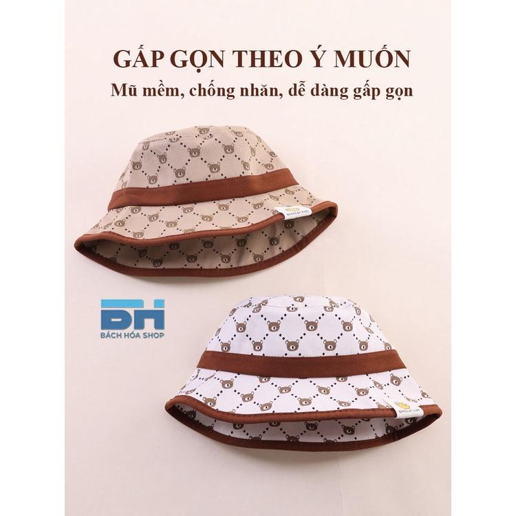 Mũ chống nắng ngư dân in hình gấu, vành tròn, chất liệu vải chống nắng UPF50 - Phù hợp với bé từ 6 tháng đến 4 tuổi