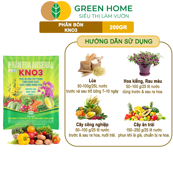 Phân Bón Lá KNO3 GreenHome, Gói 200gr, Nguyên Liệu Nhập Khẩu Israel, Kích Hoa, Đậu Quả Tốt