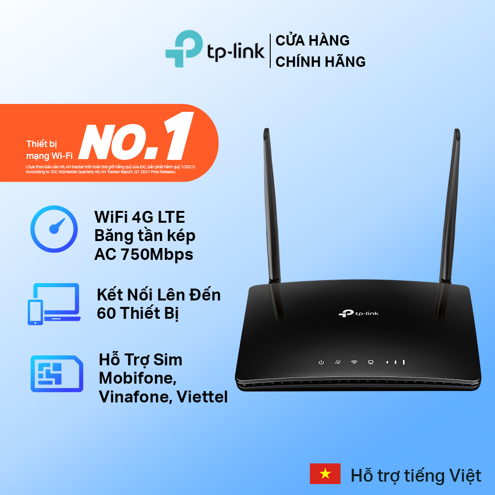 Bộ Phát Wifi Router 4G Lte Băng Tần Kép Ac750 Tp - Link Archer Mr200 - Hàng Chính Hãng