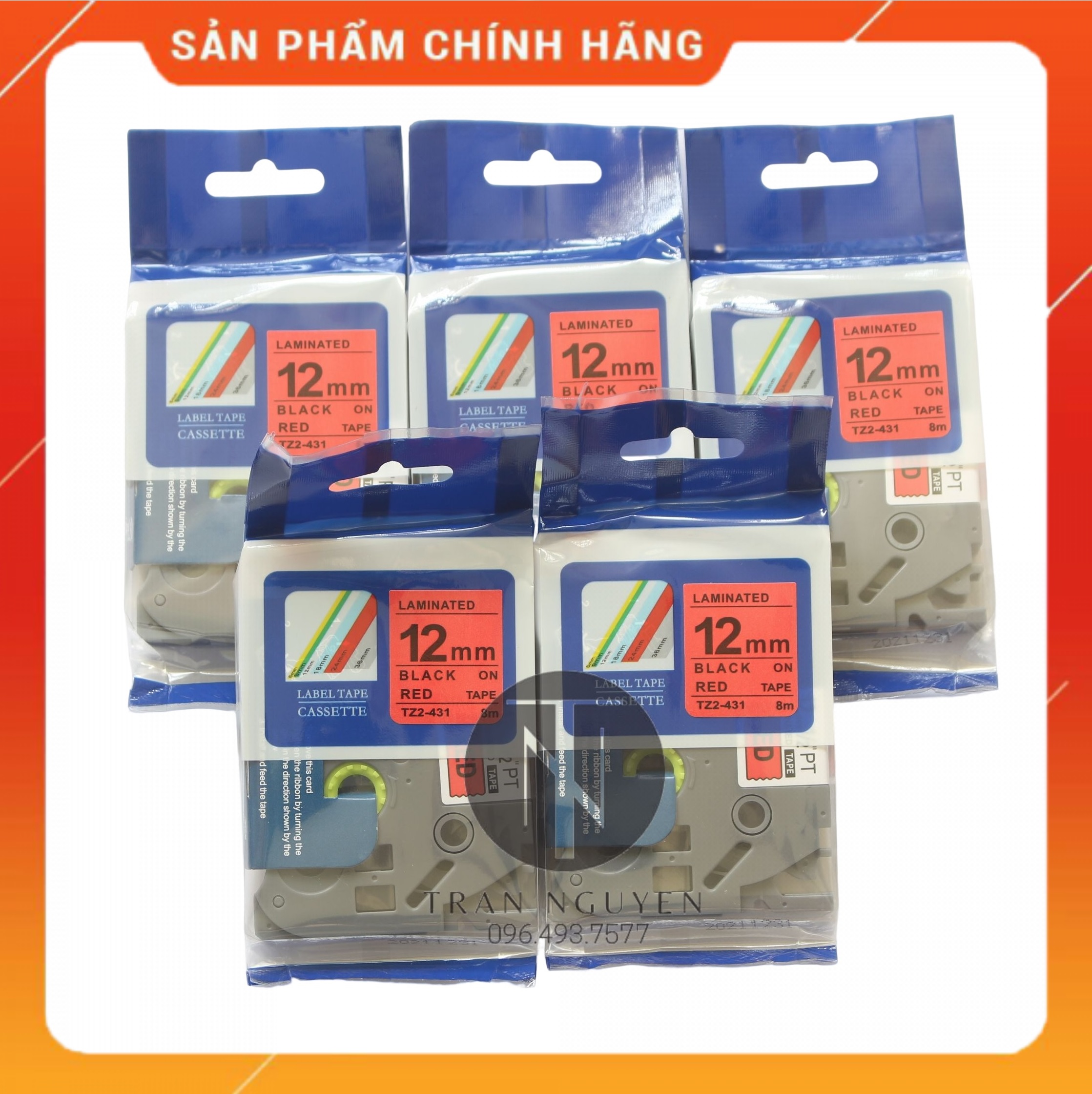 Nhãn In Brother Tz2-421 - Đen nền đỏ 12mm x 8m - Hàng nhập khẩu