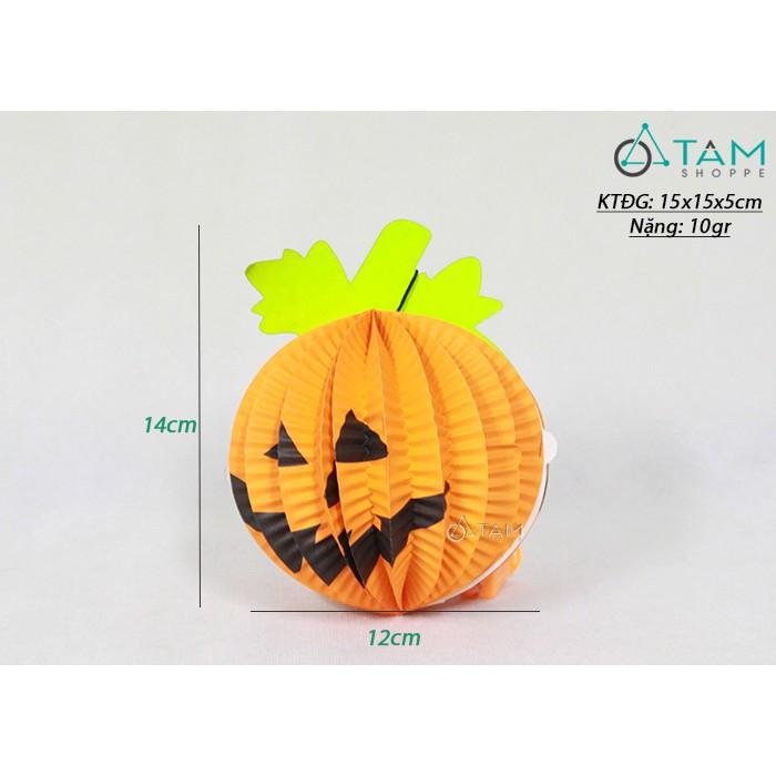 Lồng đèn giấy Halloween trái bí ngô có lá nhiều cỡ HLW-LDG-01