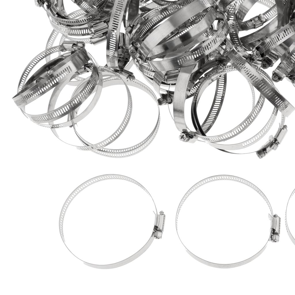 100Pcs Adjustable Stainless Steel Worm Gear Hose Clamp Clip Fastener 76-92mm