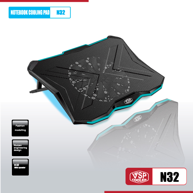 Hình ảnh Đế tản nhiệt cho laptop Notebook cooler pad N32 LED Green - Hàng chính hãng
