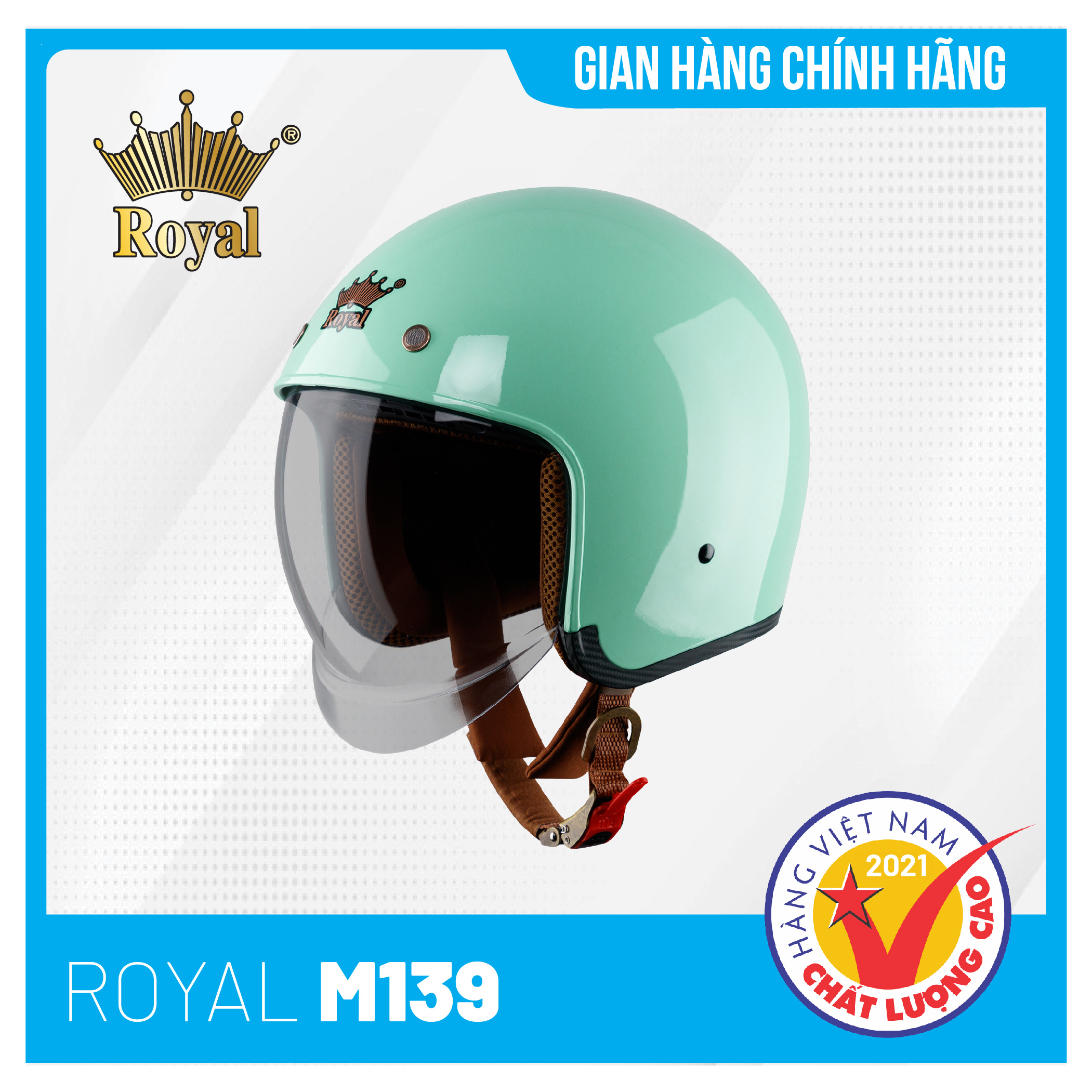 Nón bảo hiểm Royal M139 Kính Âm Trơn Sành Điệu, Trẻ Trung, Thời Thượng - Xanh Ngọc Bóng - Size M