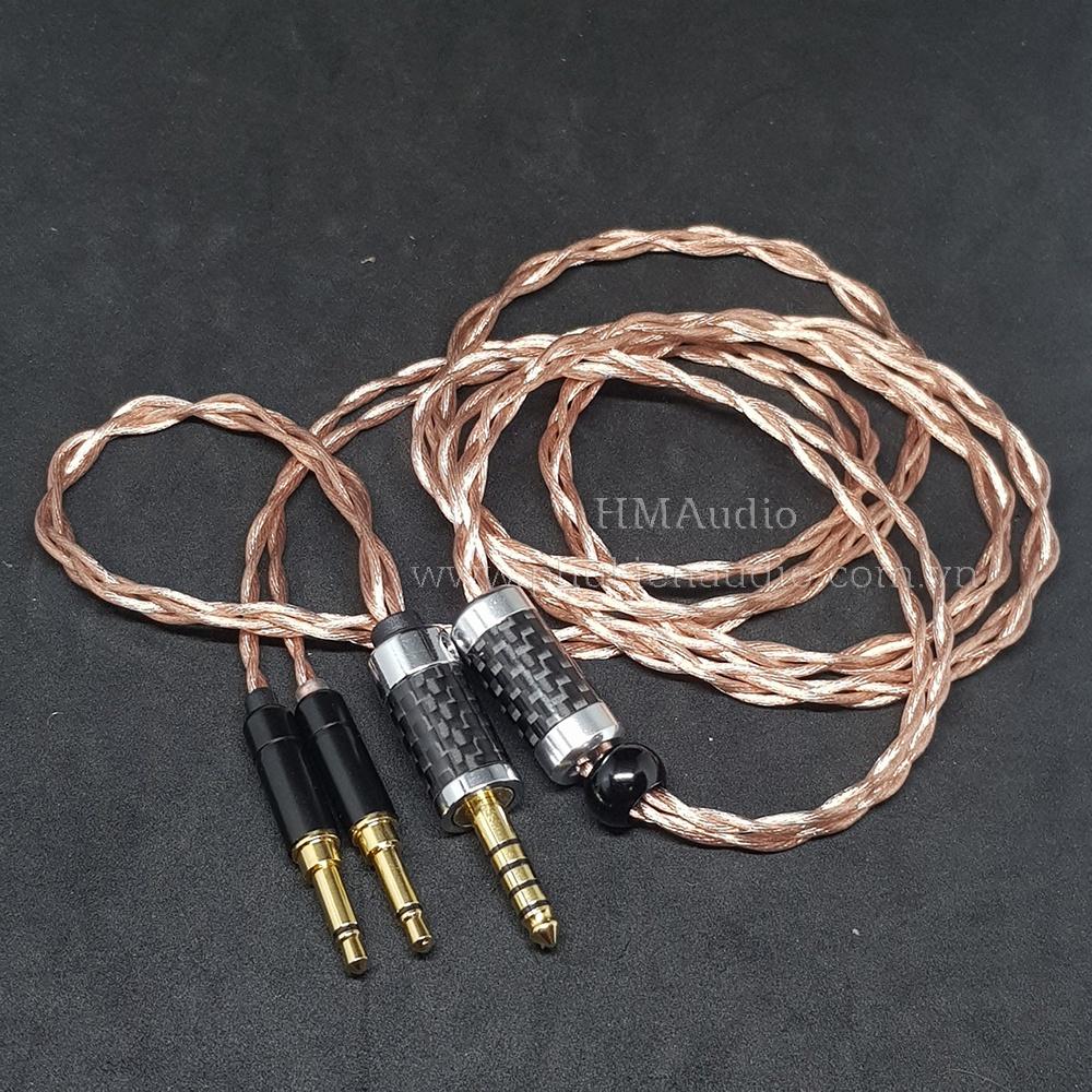 Dây tai nghe đồng 7N OCC Litz 23AWG đường kính dây đơn 1.25mm tết 4 sợi - Connector Dual 3.5mm - Phù hợp với tai nghe Ananda Arya Susvara Sundara