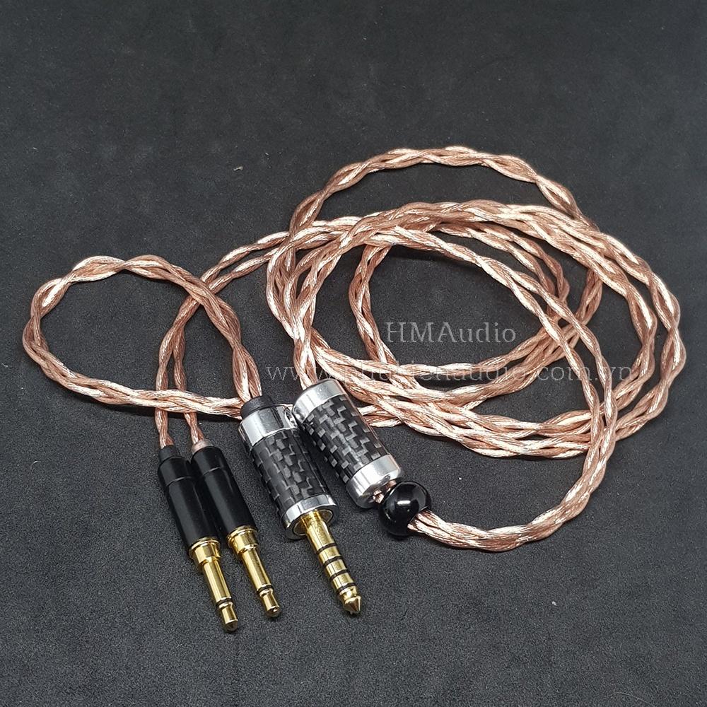 Dây tai nghe đồng 7N OCC Litz 23AWG đường kính dây đơn 1.25mm tết 4 sợi - Connector Dual 3.5mm -  Phù hợp với tai nghe Ananda Arya Susvara Sundara