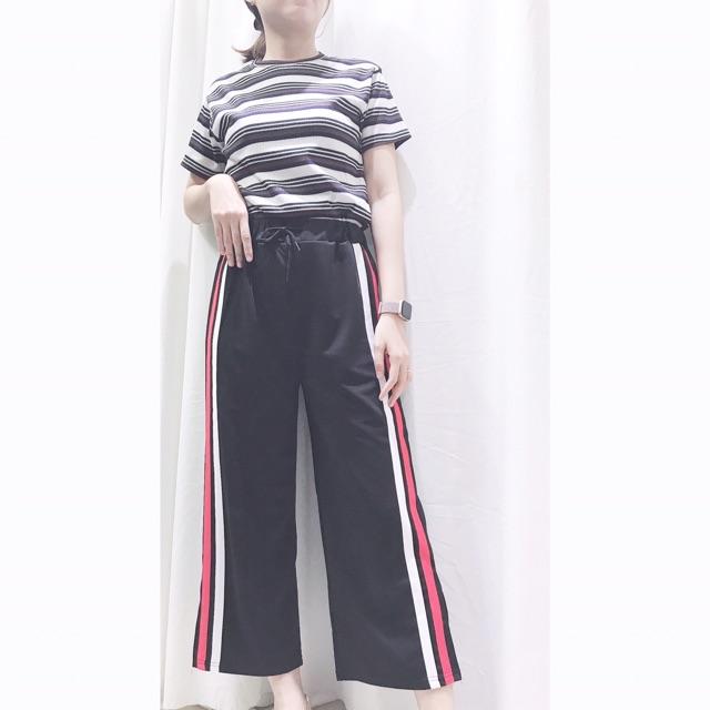 Quần suông sọc xẻ gấu