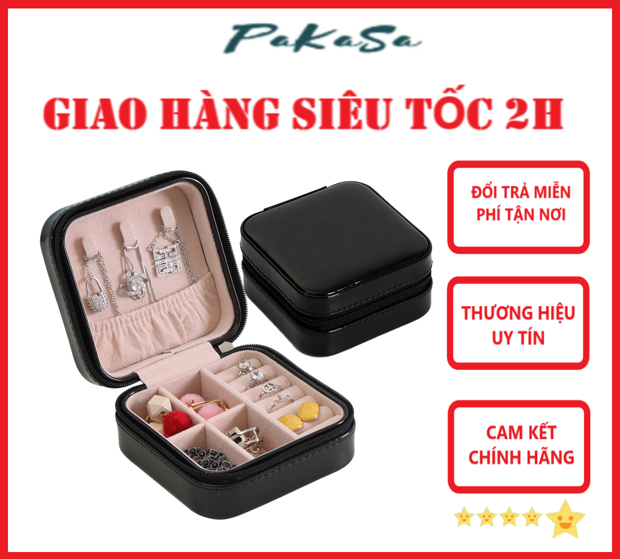 Hộp Đựng Trang Sức Bằng Da Kích Thước 10x10x5.5cm PaKaSa - Hàng Chính Hãng