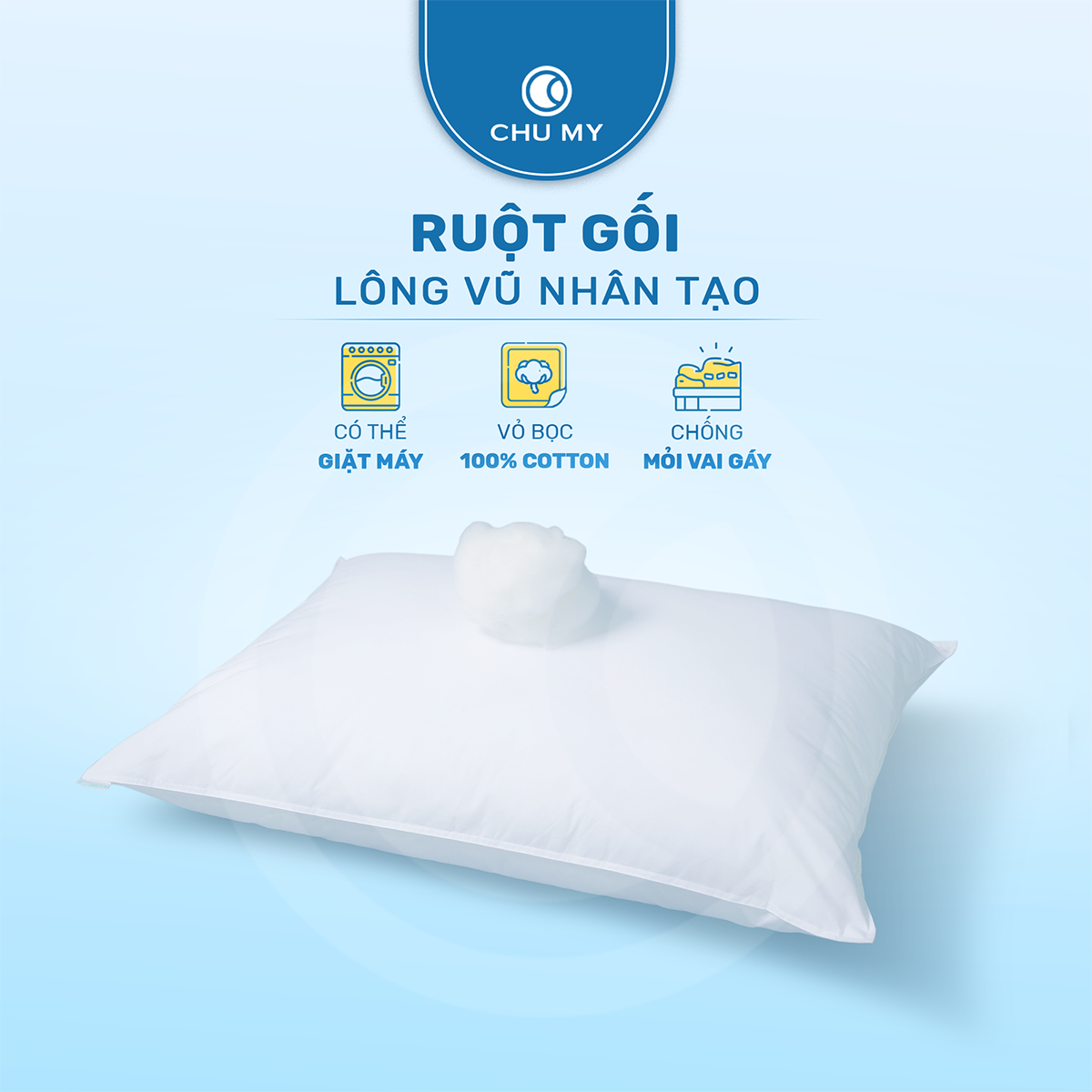 Ruột Gối Lông Vũ Nhân Tạo Cao Cấp Chumy - Gối khách sạn 5 sao - Chống mỏi cổ mỏi vai gáy