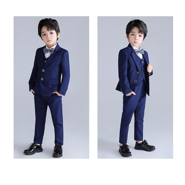 Bộ ghile vest bé trai xanh TQB053 gồm 3 chi tiết (áo ghile + áo vest + quần tây) tặng kèm nơ