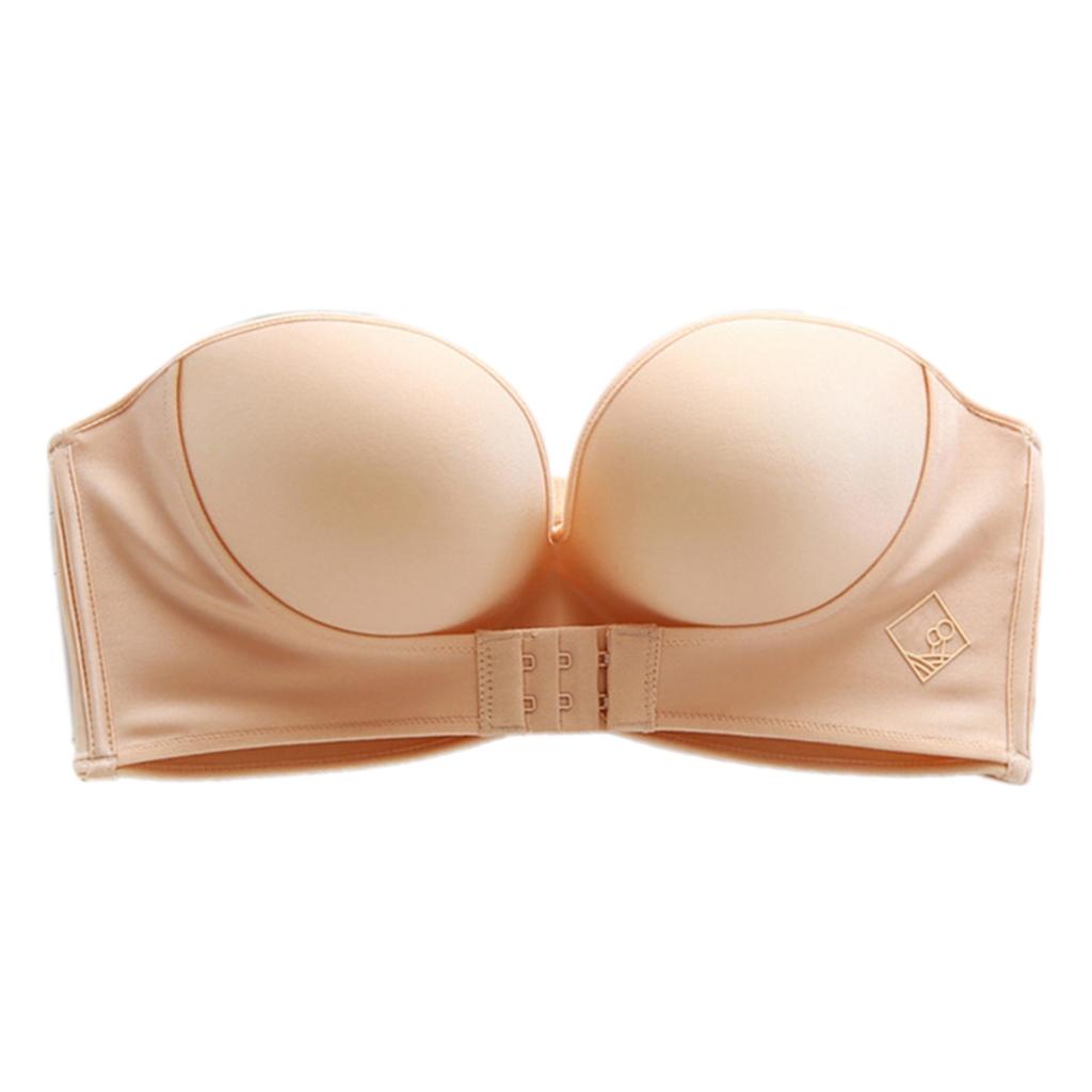 Women's Lift Strapless Bra Front Buckle Bralette Invisible Wirefree Anti-Slip Push Up Underwear 3/4 Cup