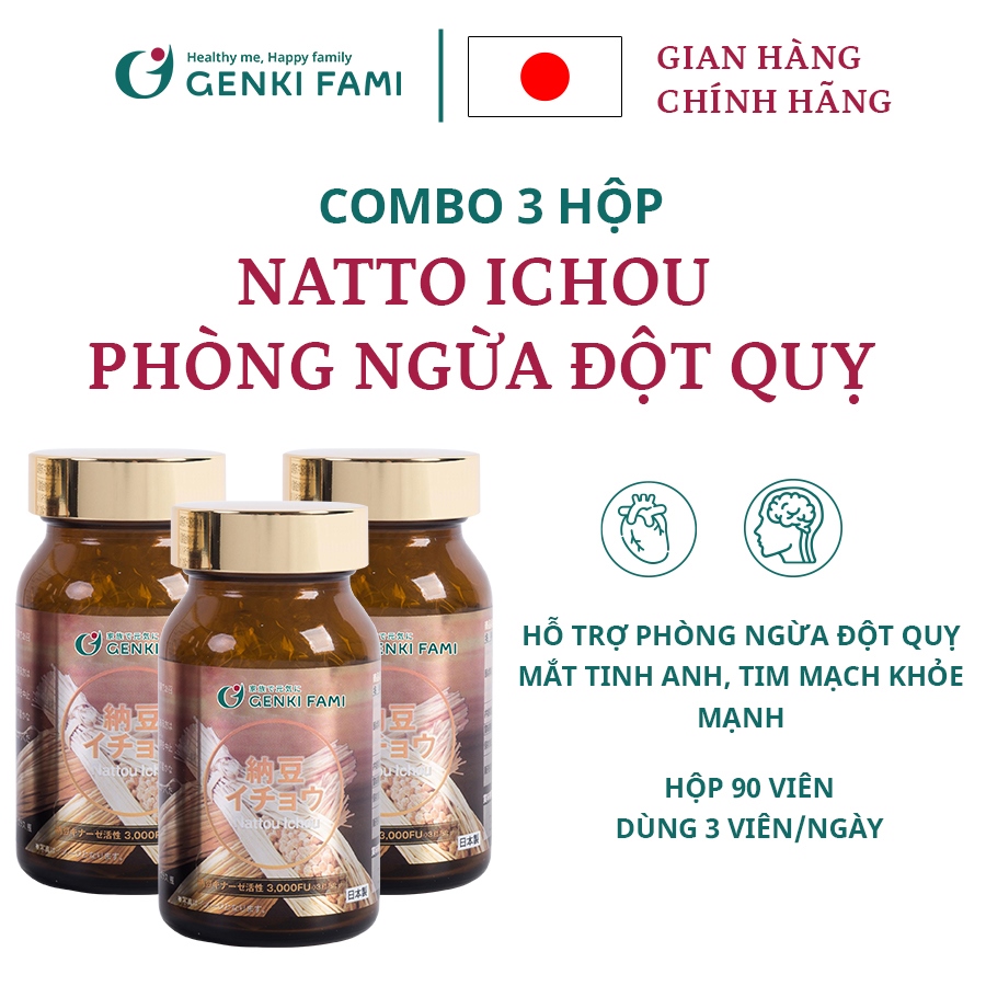 Combo 3 Hộp Natto Ichou Phòng Ngừa Đột Quỵ, Bổ Não Genki Fami Nhật Bản Nattokinase 3000FU