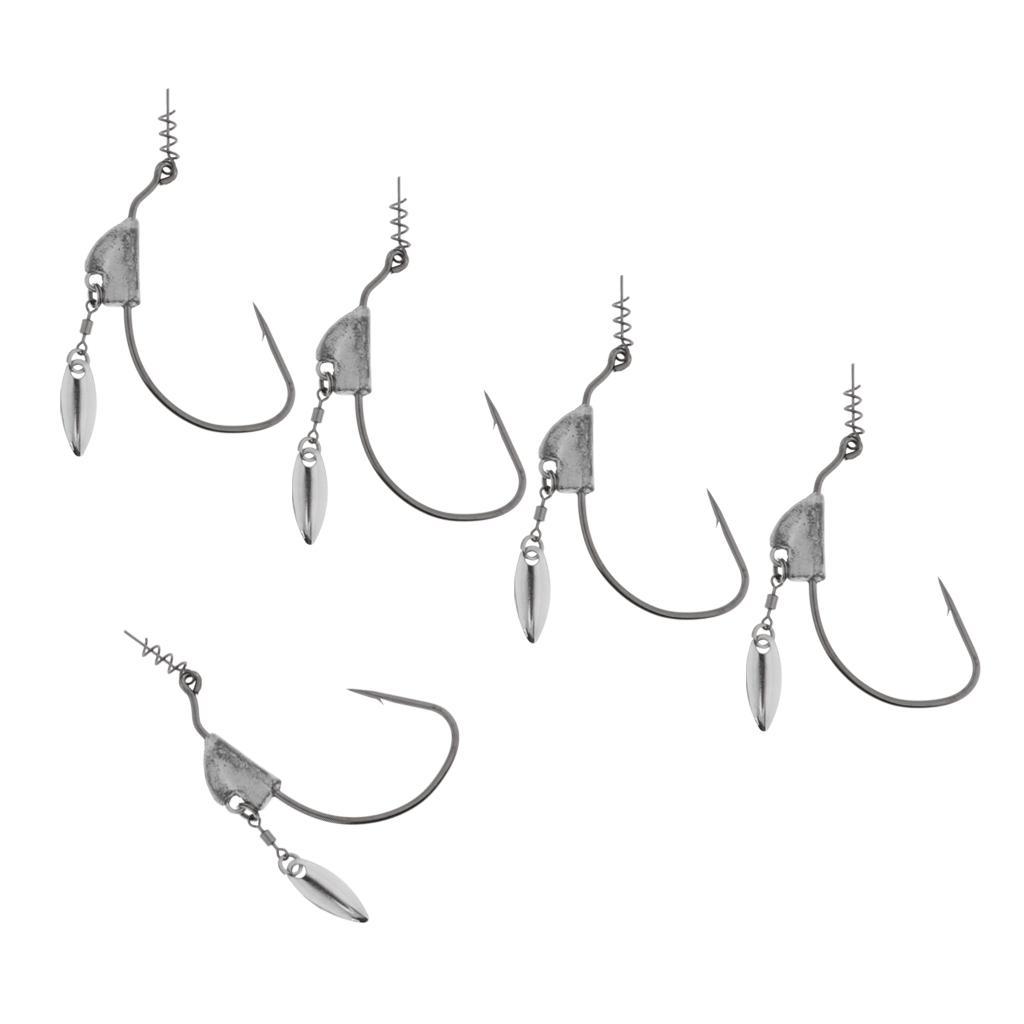 5pcs Weighted Fishing Hooks Worm Crank Hook With Spoon 5g