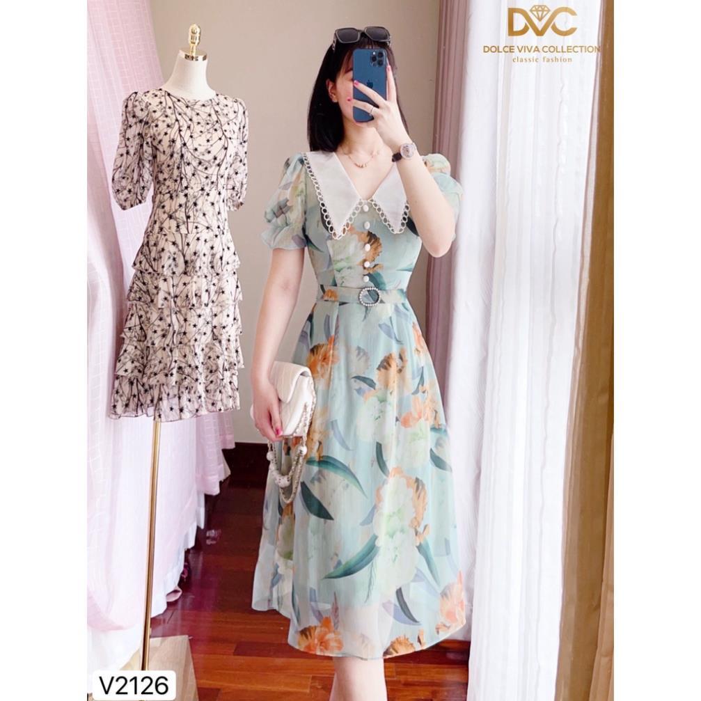 Váy hoa cổ phối kèm đai V2126 - DOLCE VIVA COLLECTION