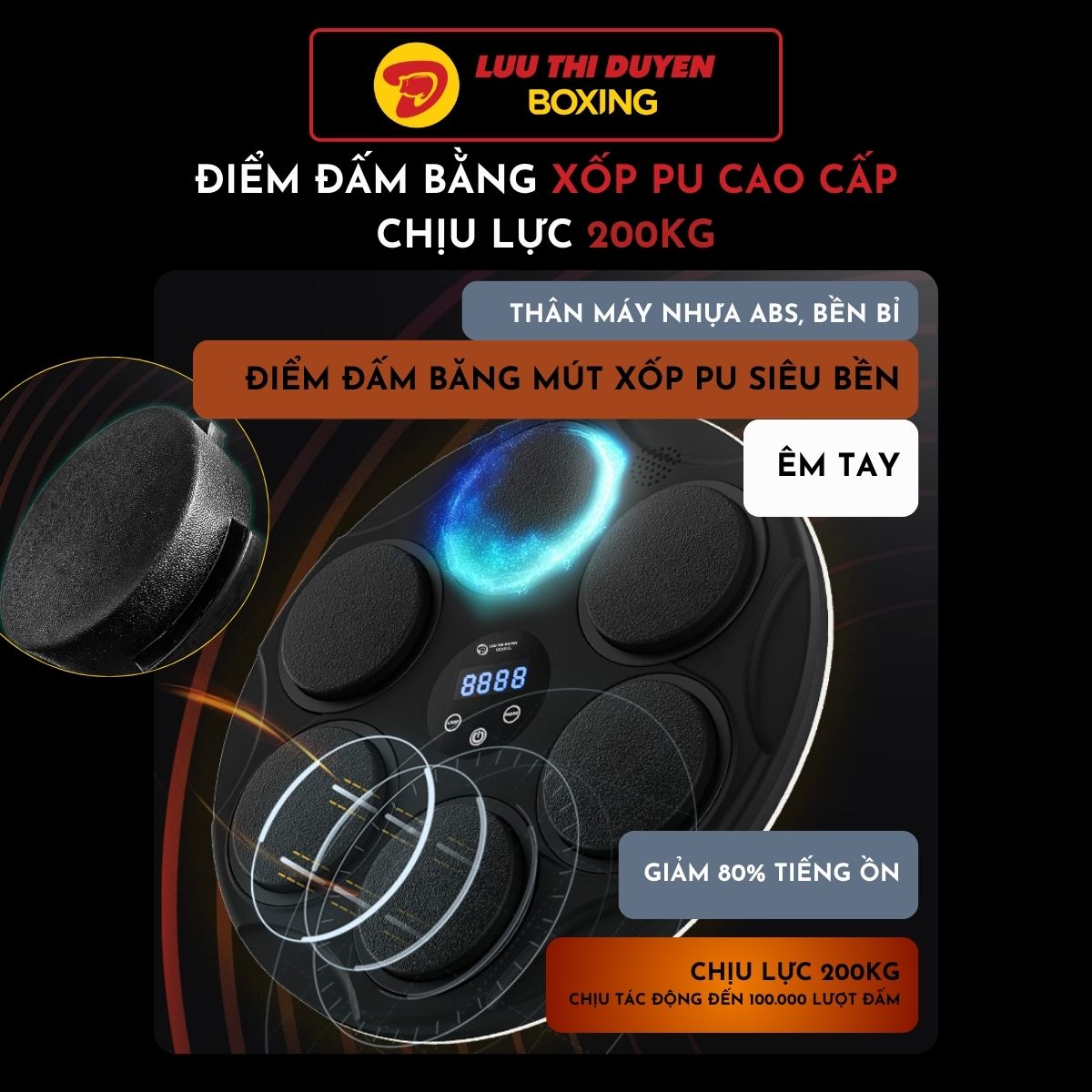 Máy đấm bốc âm nhạc - Lừu Thị Duyên Boxing - Phiên bản 6 điểm đấm - Kết nối bluetooth phát nhạc