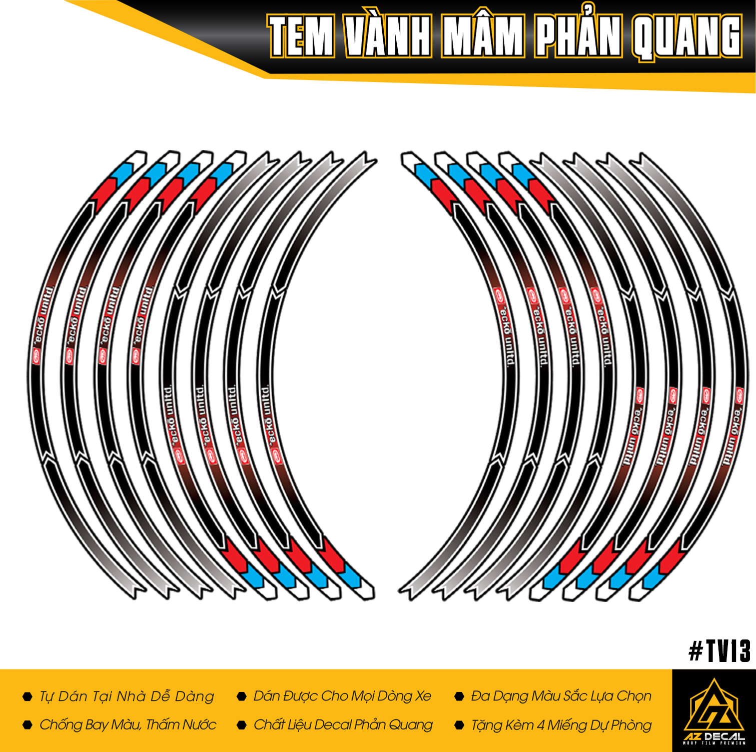 Tem Vành Mẫu ECKO UNITD Phản Quang | TV13 | Decal Full 2 Bánh Chống Nước, Dành Cho Mọi Dòng Xe - Phản Quang