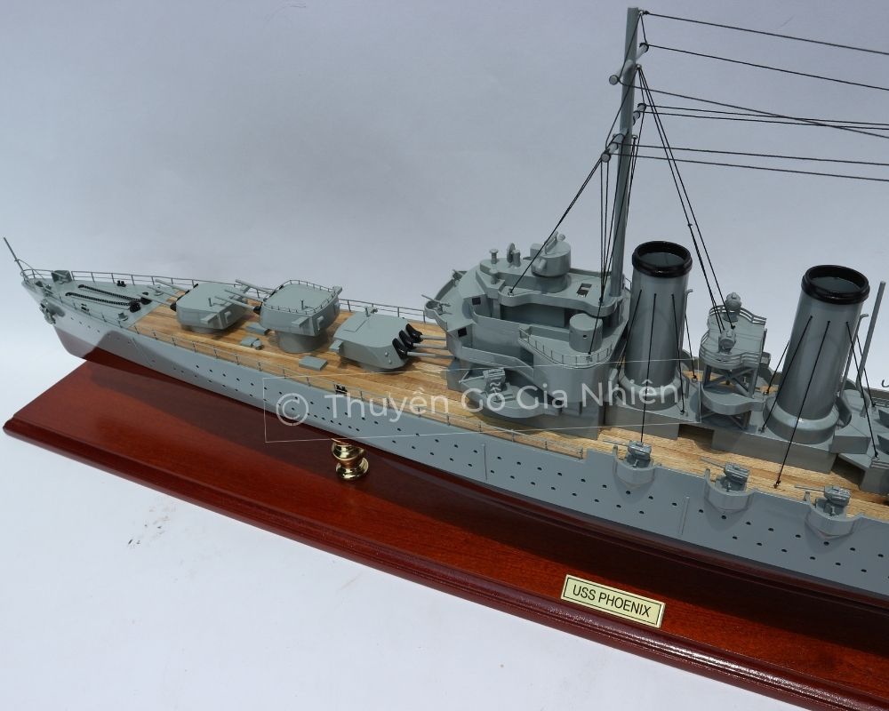 Mô Hình Thuyền Gỗ Phong Thủy Dạng Thuyền Chiến USS PHOENIX Chính Hãng Hàng Xuất Khẩu Chất Lượng Cao