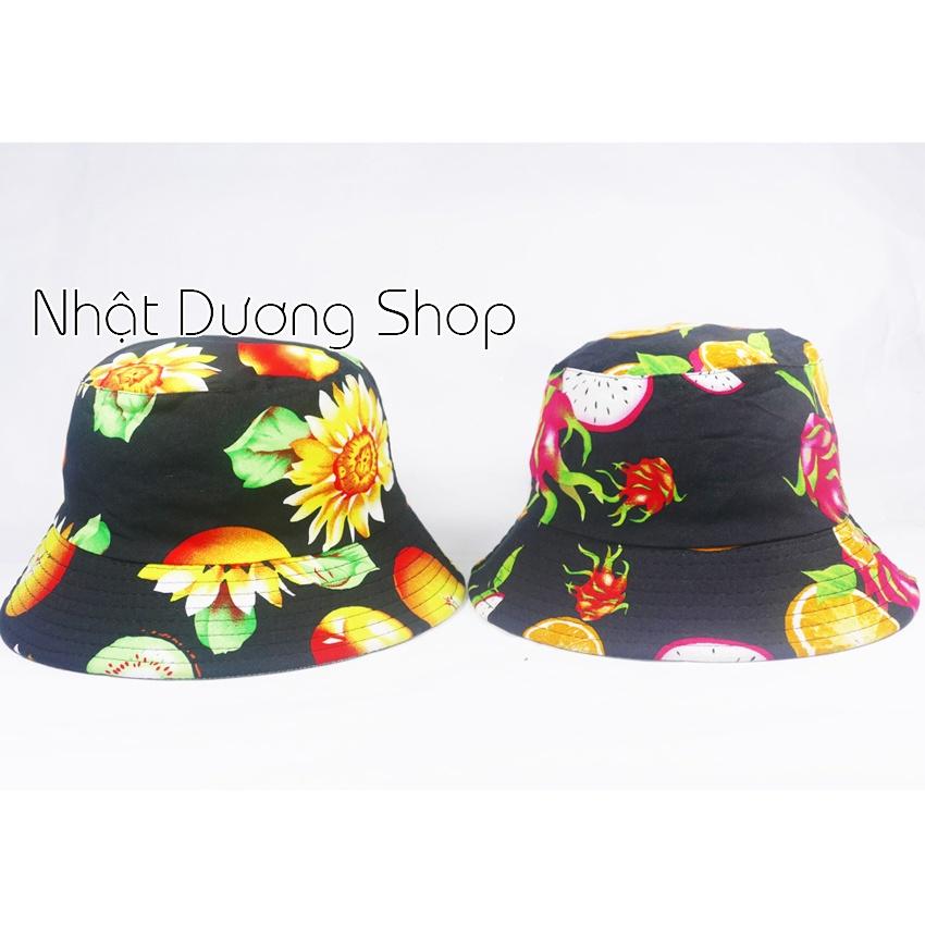 Nón bucket tai bèo hình trái cây , chất liệu vải Cotton thoáng mát size 55cm.